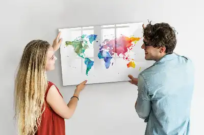Aquarell-Weltkarte beschreibbare Magnettafel