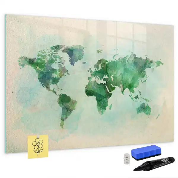 Aquarell-Weltkarte beschreibbare Magnettafel