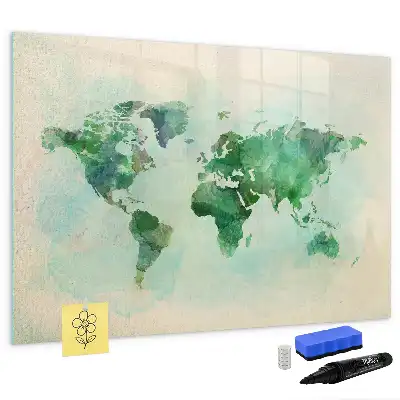 Aquarell-Weltkarte beschreibbare Magnettafel