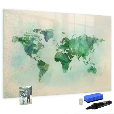 Aquarell-Weltkarte beschreibbare Magnettafel
