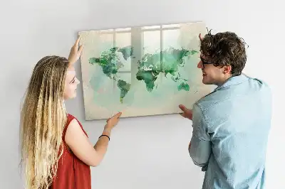 Aquarell-Weltkarte beschreibbare Magnettafel