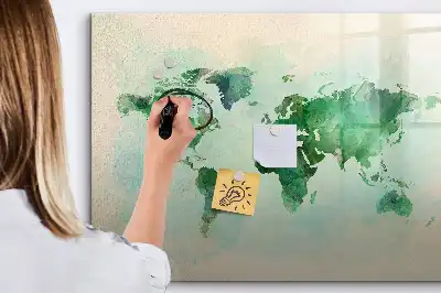 Aquarell-Weltkarte beschreibbare Magnettafel