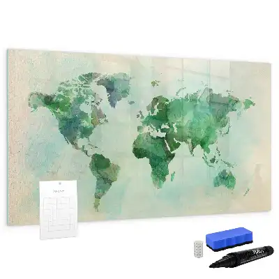 Aquarell-Weltkarte beschreibbare Magnettafel