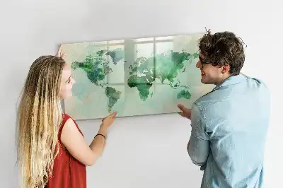 Aquarell-Weltkarte beschreibbare Magnettafel