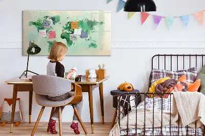 Aquarell-Weltkarte beschreibbare Magnettafel
