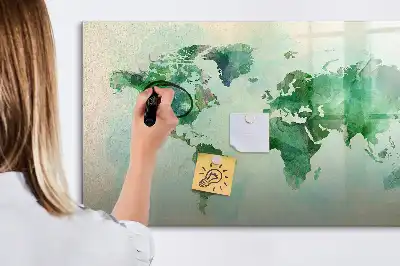 Aquarell-Weltkarte beschreibbare Magnettafel