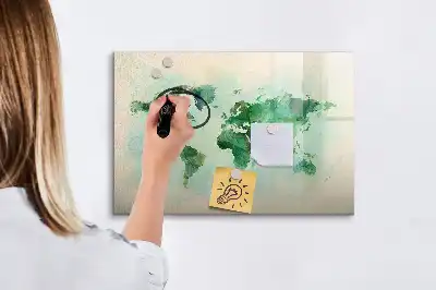 Aquarell-Weltkarte beschreibbare Magnettafel