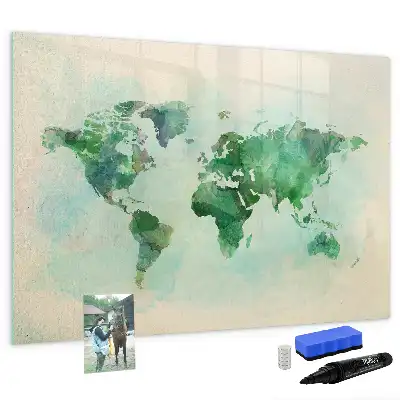 Aquarell-Weltkarte beschreibbare Magnettafel