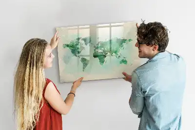 Aquarell-Weltkarte beschreibbare Magnettafel
