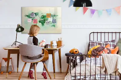 Aquarell-Weltkarte beschreibbare Magnettafel