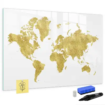 Beschreibbare Magnettafel in Goldene Weltkarte Optik