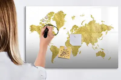 Beschreibbare Magnettafel in Goldene Weltkarte Optik