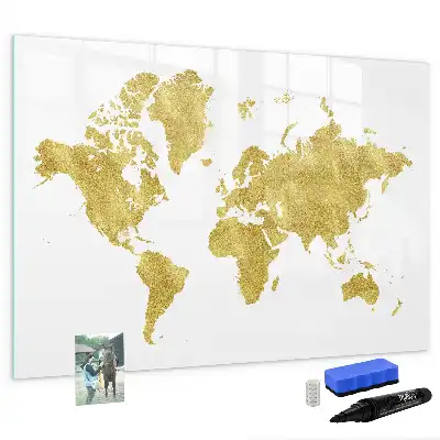 Beschreibbare Magnettafel in Goldene Weltkarte Optik
