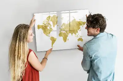 Beschreibbare Magnettafel in Goldene Weltkarte Optik