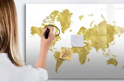 Beschreibbare Magnettafel in Goldene Weltkarte Optik