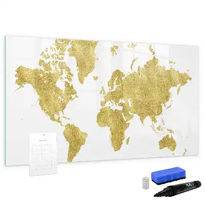 Beschreibbare Magnettafel in Goldene Weltkarte Optik