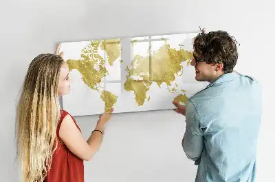 Beschreibbare Magnettafel in Goldene Weltkarte Optik