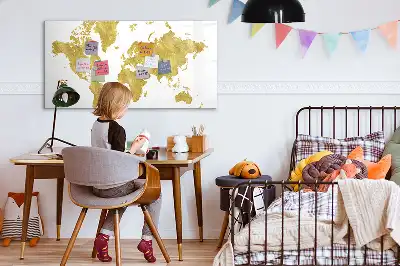 Beschreibbare Magnettafel in Goldene Weltkarte Optik