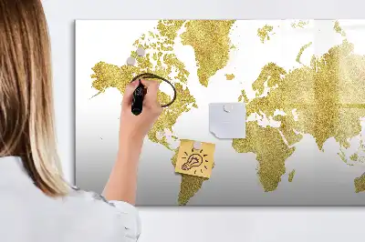 Beschreibbare Magnettafel in Goldene Weltkarte Optik