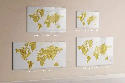 Beschreibbare Magnettafel in Goldene Weltkarte Optik
