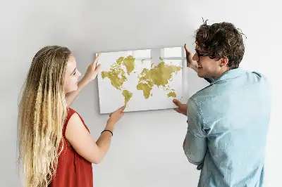Beschreibbare Magnettafel in Goldene Weltkarte Optik