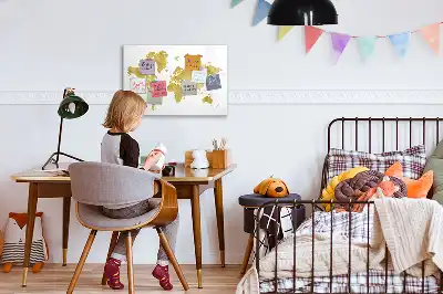 Beschreibbare Magnettafel in Goldene Weltkarte Optik