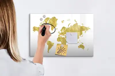 Beschreibbare Magnettafel in Goldene Weltkarte Optik