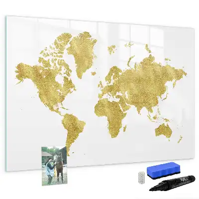 Beschreibbare Magnettafel in Goldene Weltkarte Optik