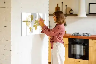 Beschreibbare Magnettafel in Goldene Weltkarte Optik