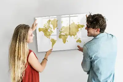 Beschreibbare Magnettafel in Goldene Weltkarte Optik