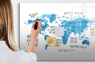 Schreib-Magnettafel in Form einer blauen Weltkarte