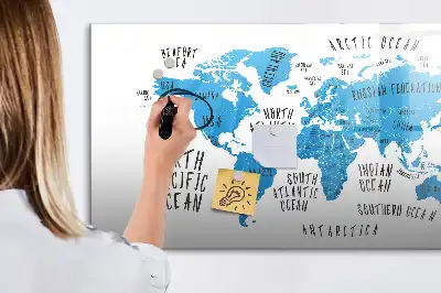 Schreib-Magnettafel in Form einer blauen Weltkarte