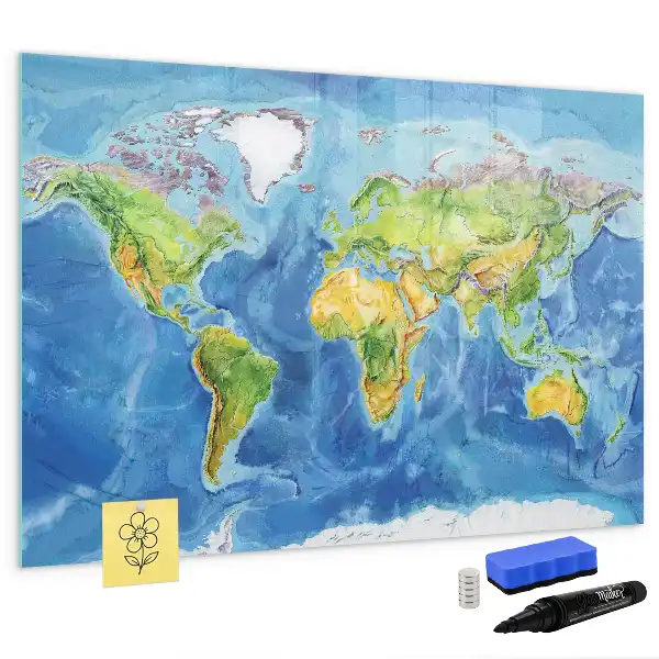 Weltkarte als beschreibbare Magnettafel