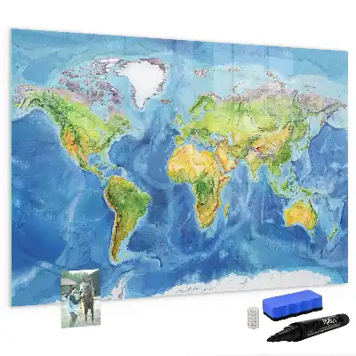 Weltkarte als beschreibbare Magnettafel