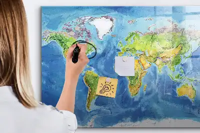 Weltkarte als beschreibbare Magnettafel