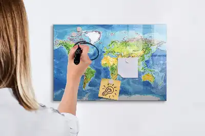 Weltkarte als beschreibbare Magnettafel