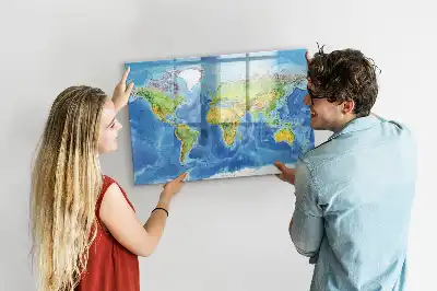 Weltkarte als beschreibbare Magnettafel