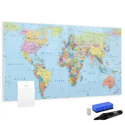 Weltkarte als beschreibbare Magnettafel