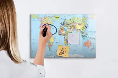 Weltkarte als beschreibbare Magnettafel