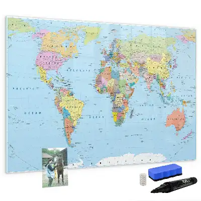 Weltkarte als beschreibbare Magnettafel