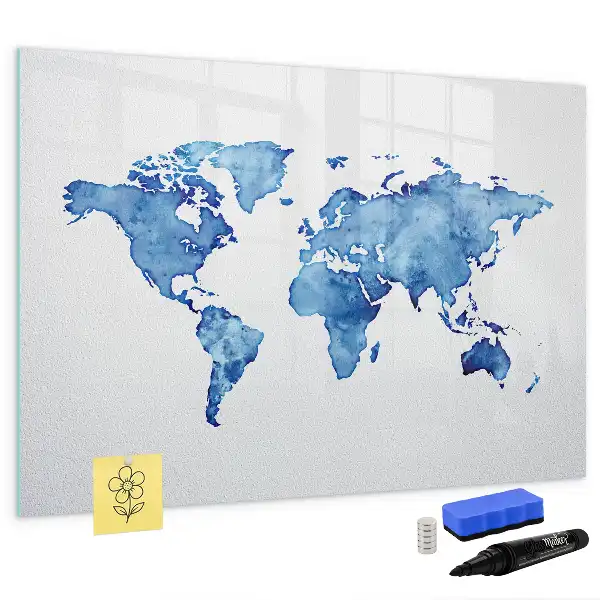 Schreib-Magnettafel mit Aquarell-Weltkartenmotiv