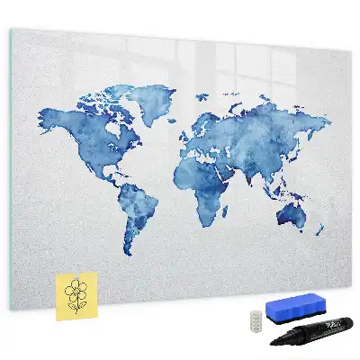Schreib-Magnettafel mit Aquarell-Weltkartenmotiv