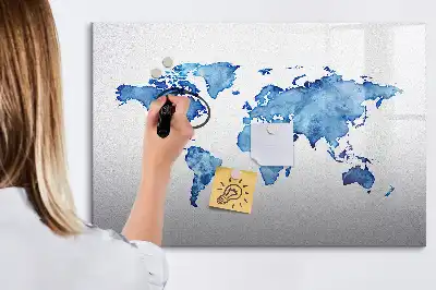 Schreib-Magnettafel mit Aquarell-Weltkartenmotiv