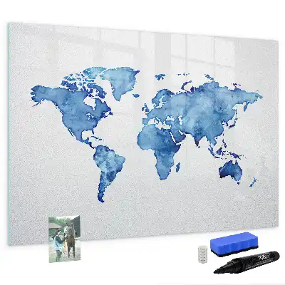 Schreib-Magnettafel mit Aquarell-Weltkartenmotiv