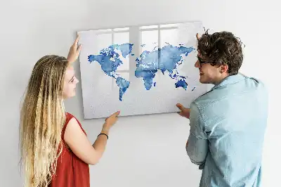 Schreib-Magnettafel mit Aquarell-Weltkartenmotiv