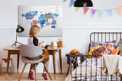 Schreib-Magnettafel mit Aquarell-Weltkartenmotiv