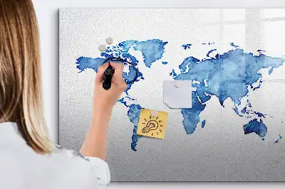 Schreib-Magnettafel mit Aquarell-Weltkartenmotiv