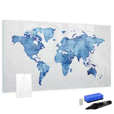 Schreib-Magnettafel mit Aquarell-Weltkartenmotiv