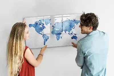 Schreib-Magnettafel mit Aquarell-Weltkartenmotiv