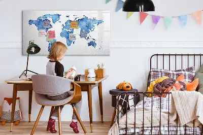 Schreib-Magnettafel mit Aquarell-Weltkartenmotiv